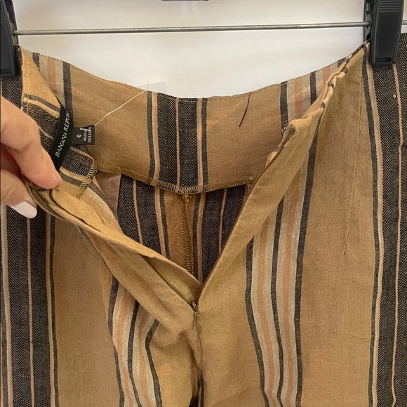 Striped Tan and Brown Women's Pants & Tank Linen Set - Picture 4 of 11